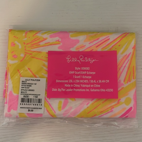 ❌SOLD❌Lilly Pulitzer Scarf Pink Yellow Be The Sunshine Scarf NWT - Picture 4 of 4